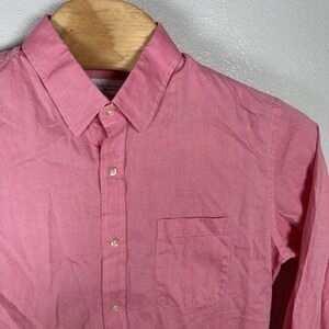 Teddy Stratford Shirt Mens 4/Large Pink Oxford Hidden Zip Long Sleeve Button Up
